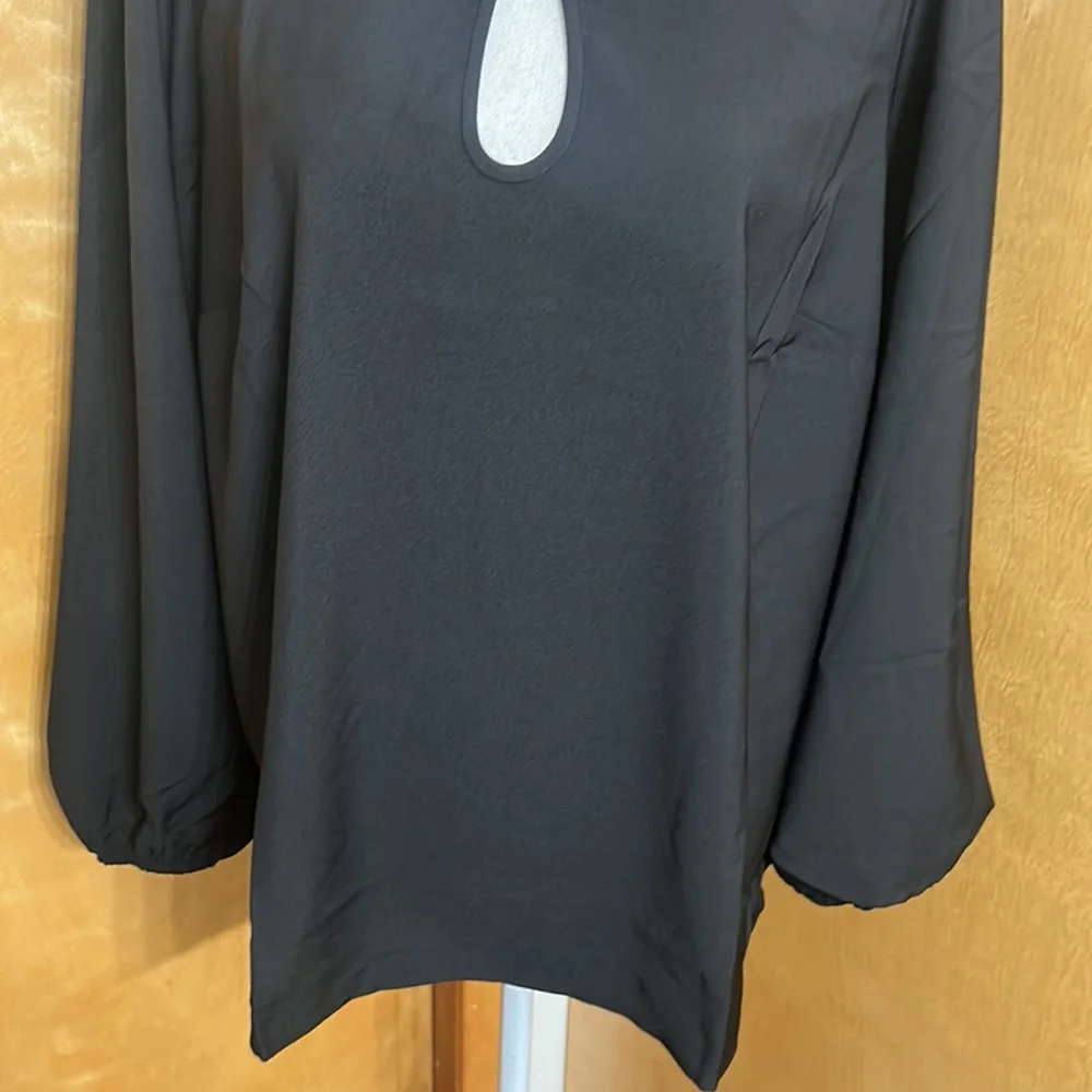 NWT J. Crew Black Puff Sleeve Satin-Back Crepe Top XLT